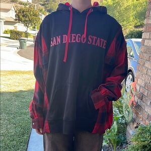 San Diego State Upcycled Flannel Sweatshirt Hoodie Unisex OS One Size